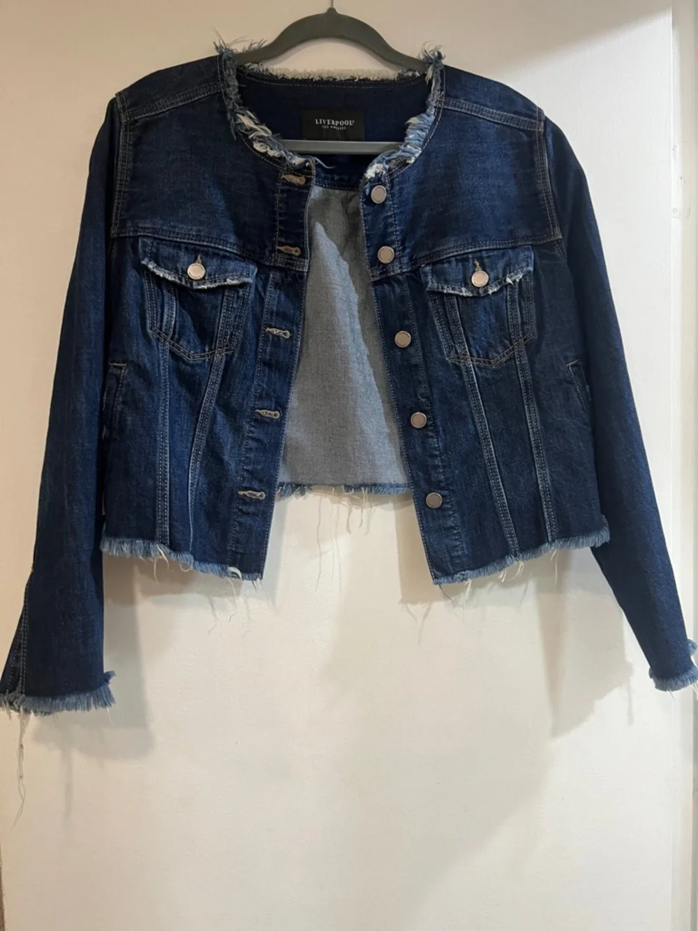 Liverpool Dark Blue Frayed Hem Denim Jacket - Picture 1 of 8